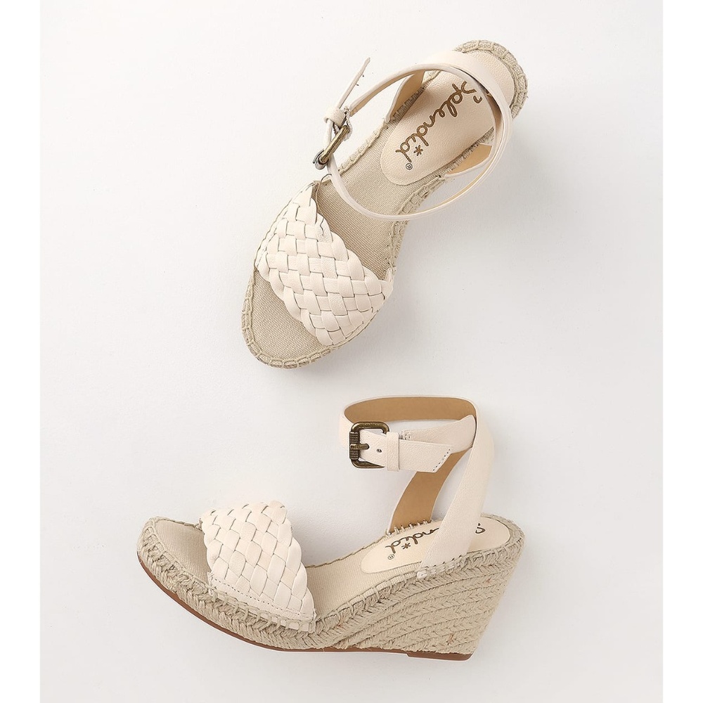 NEW Anthropologie Cream Leather Espadrille Wedges